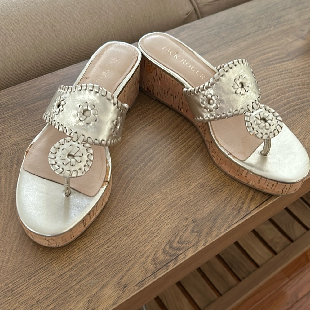 Jack Rogers metallic wedge sandals size 6.5 worn 3 times